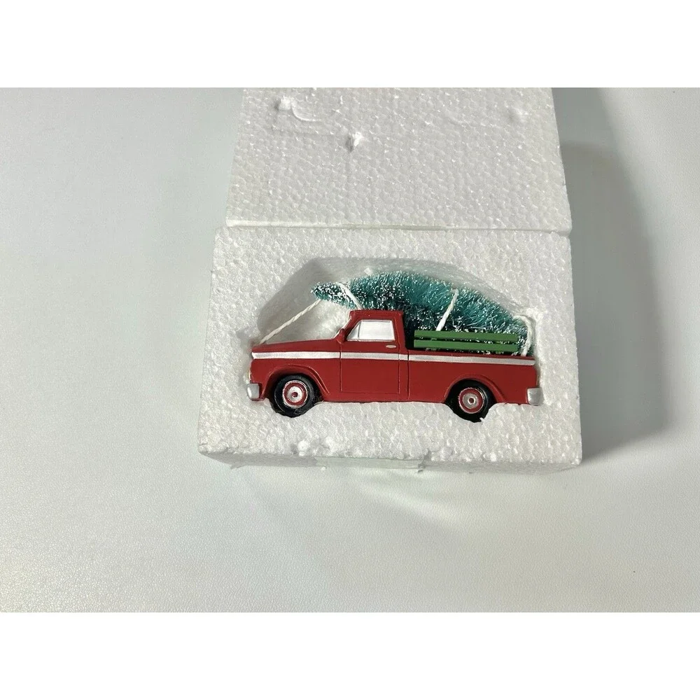 Department 56 Tree On Red Pickup Truck, Here Comes Christmas Village Decoration